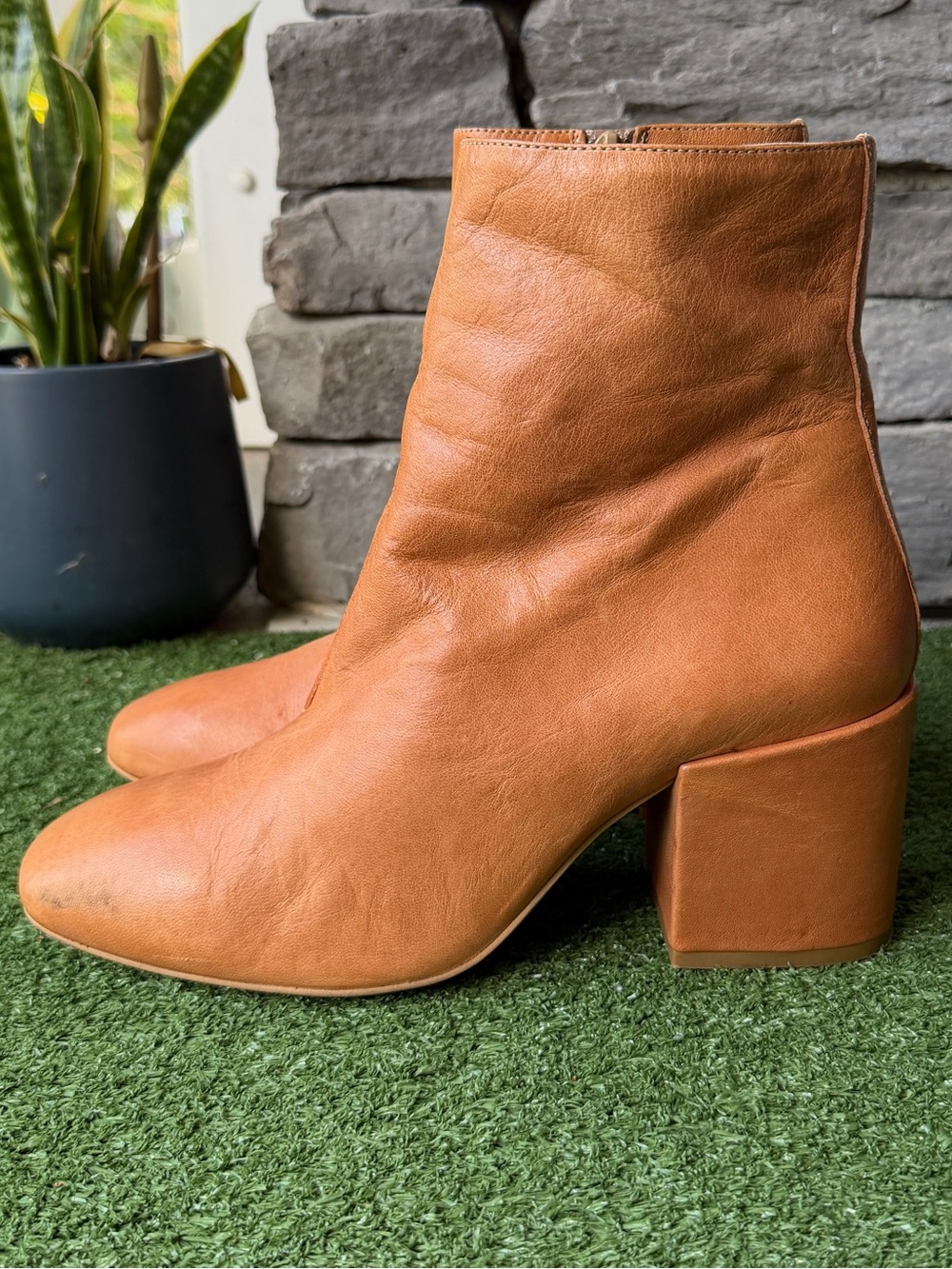 Free People Nicola Brown Leather Chunky Heel Womens Boots